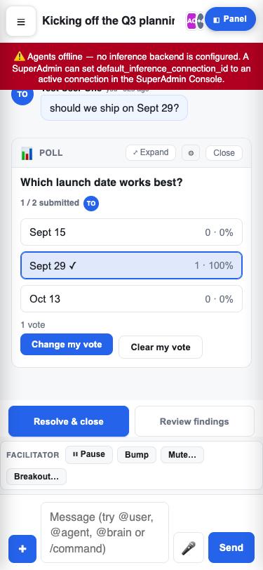 the mobile chat at full width with the hamburger and Panel controls