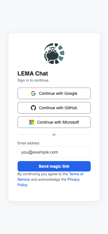 the mobile sign-in screen with SSO buttons and the magic-link field
