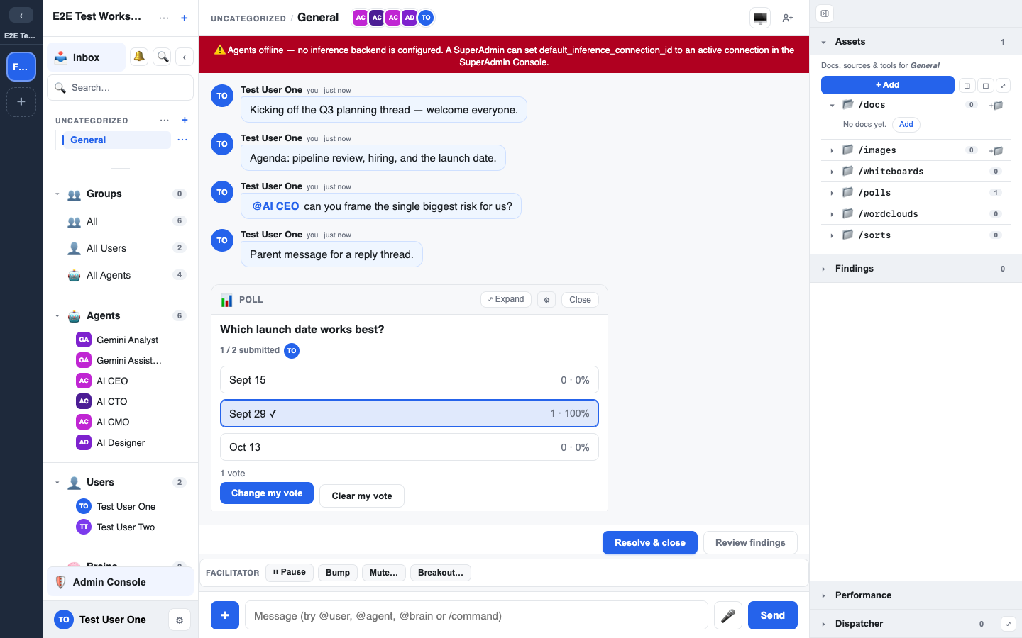 a live poll rendered in the chat timeline